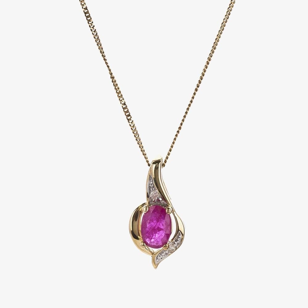 T.H.Baker T.H.Baker Women's 9ct Yellow Gold Ruby & Diamond Swirl Pendant P1860/7-10 RUBY - 1