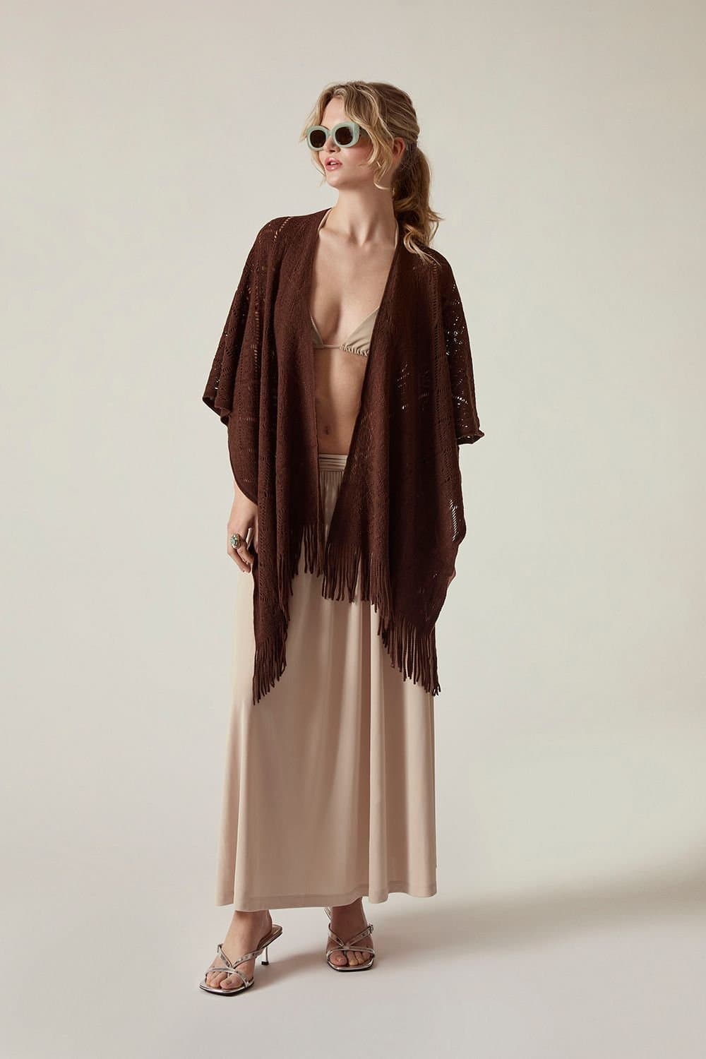 James Lakeland James Lakeland Women's Brown Pointelle Knit Kaftan