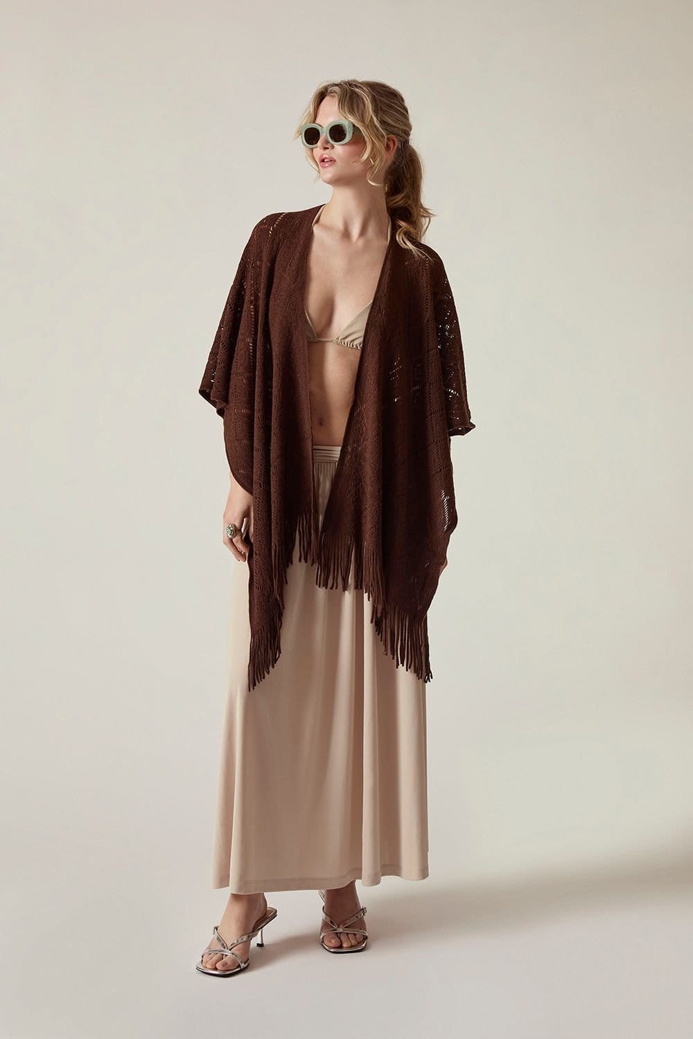 James Lakeland Women's Brown Pointelle Knit Kaftan