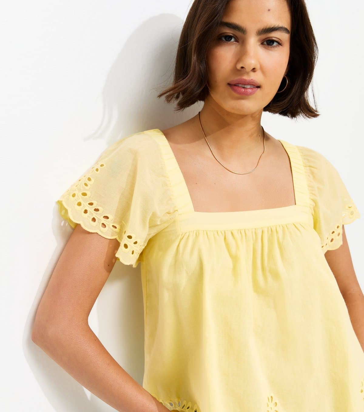 New Look Women's Yellow Embroidered Square Neck Blouse New Look