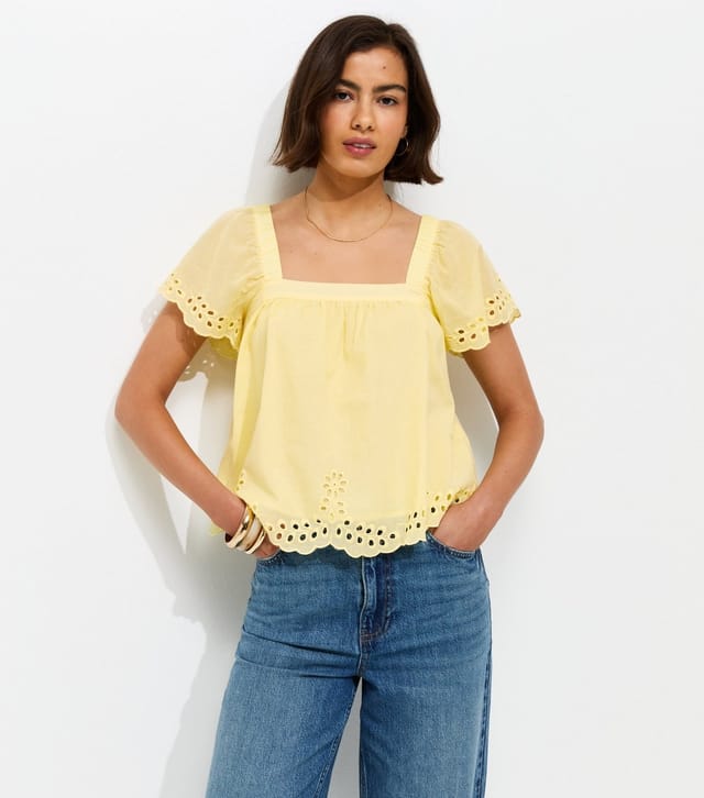 New Look Women's Yellow Embroidered Square Neck Blouse New Look - 2