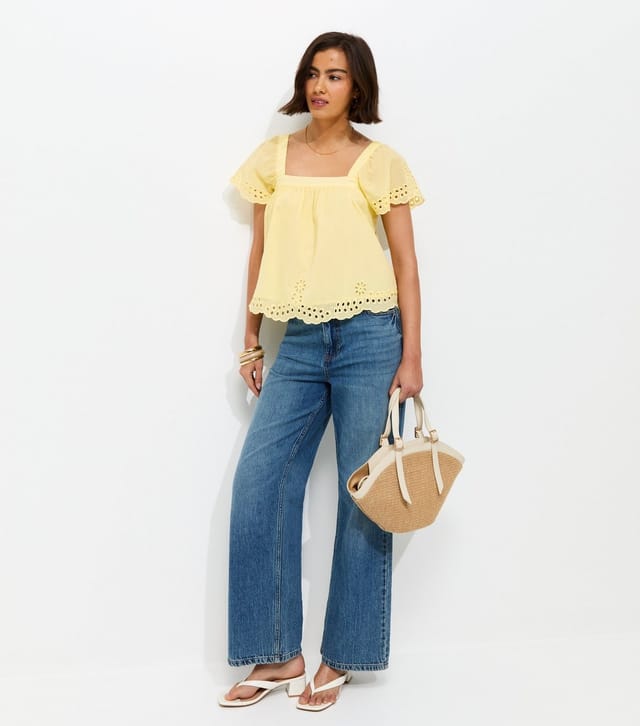 New Look Women's Yellow Embroidered Square Neck Blouse New Look - 3