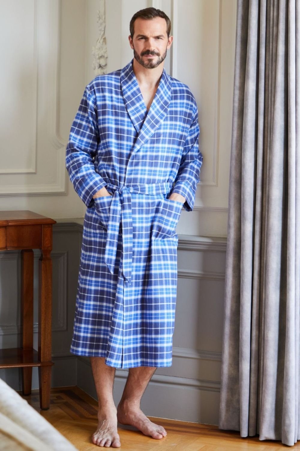 British Boxers British Boxers Men's "Celt Navy" Tartan Brushed Cotton Dressing Gown in Navy - 3