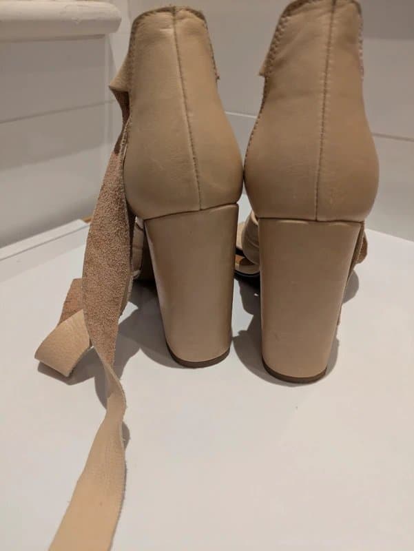 Topshop Leather rose pink chunky heels with tie straps