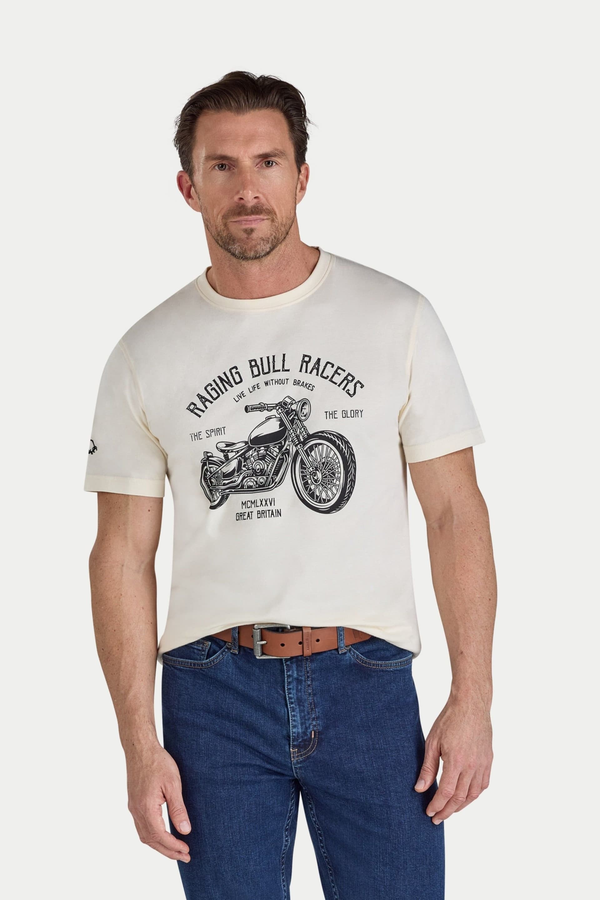 raging bull Raging Bull Men's RB Racers T-Shirt in Cream