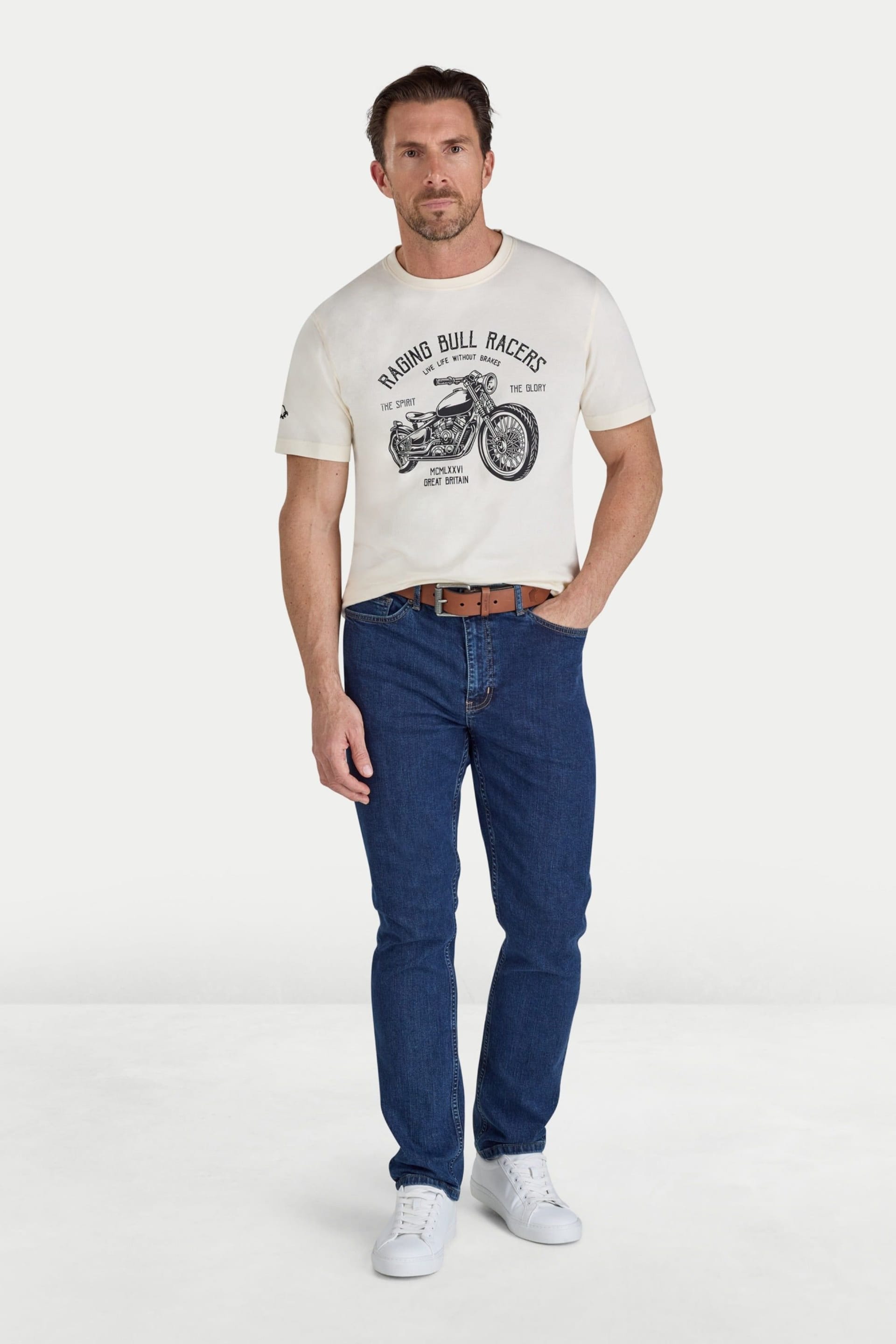 raging bull Raging Bull Men's RB Racers T-Shirt in Cream - 4