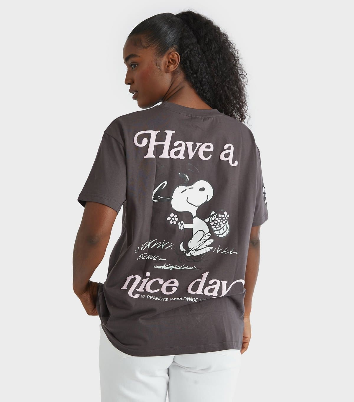 Skinnydip Women's Grey Snoopy Have A Nice Day Print T-Shirt Skinnydip New Look