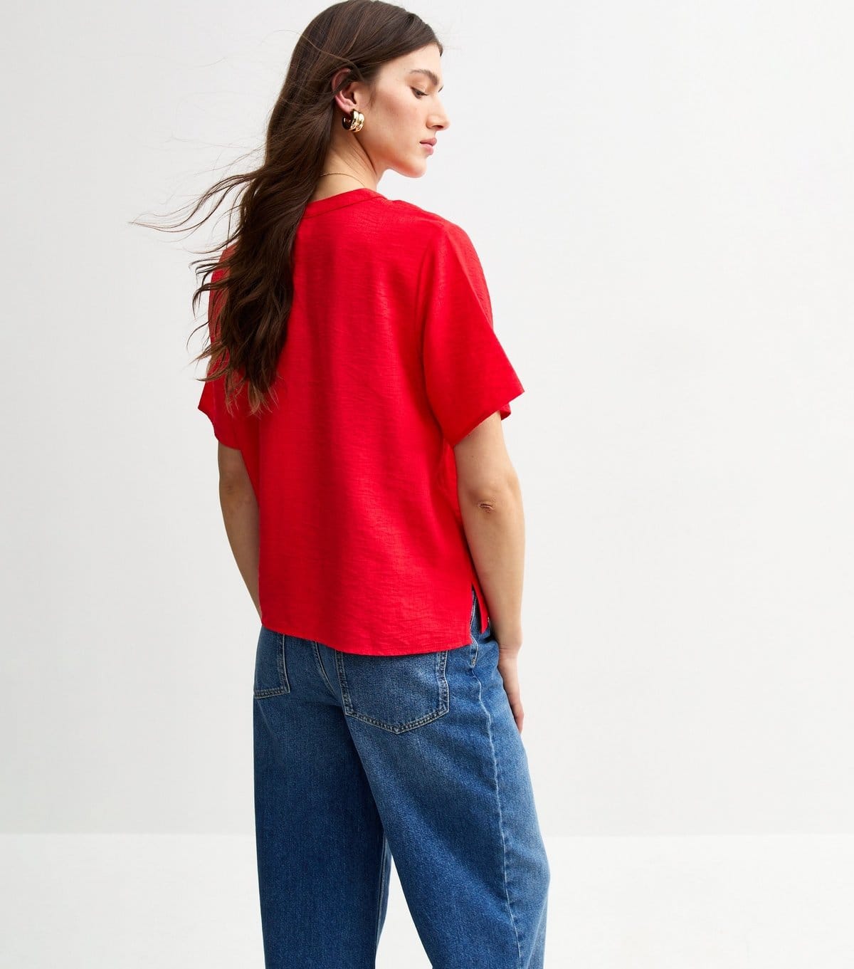 New Look Women's Red V-Neck Button Up Top New Look - 4