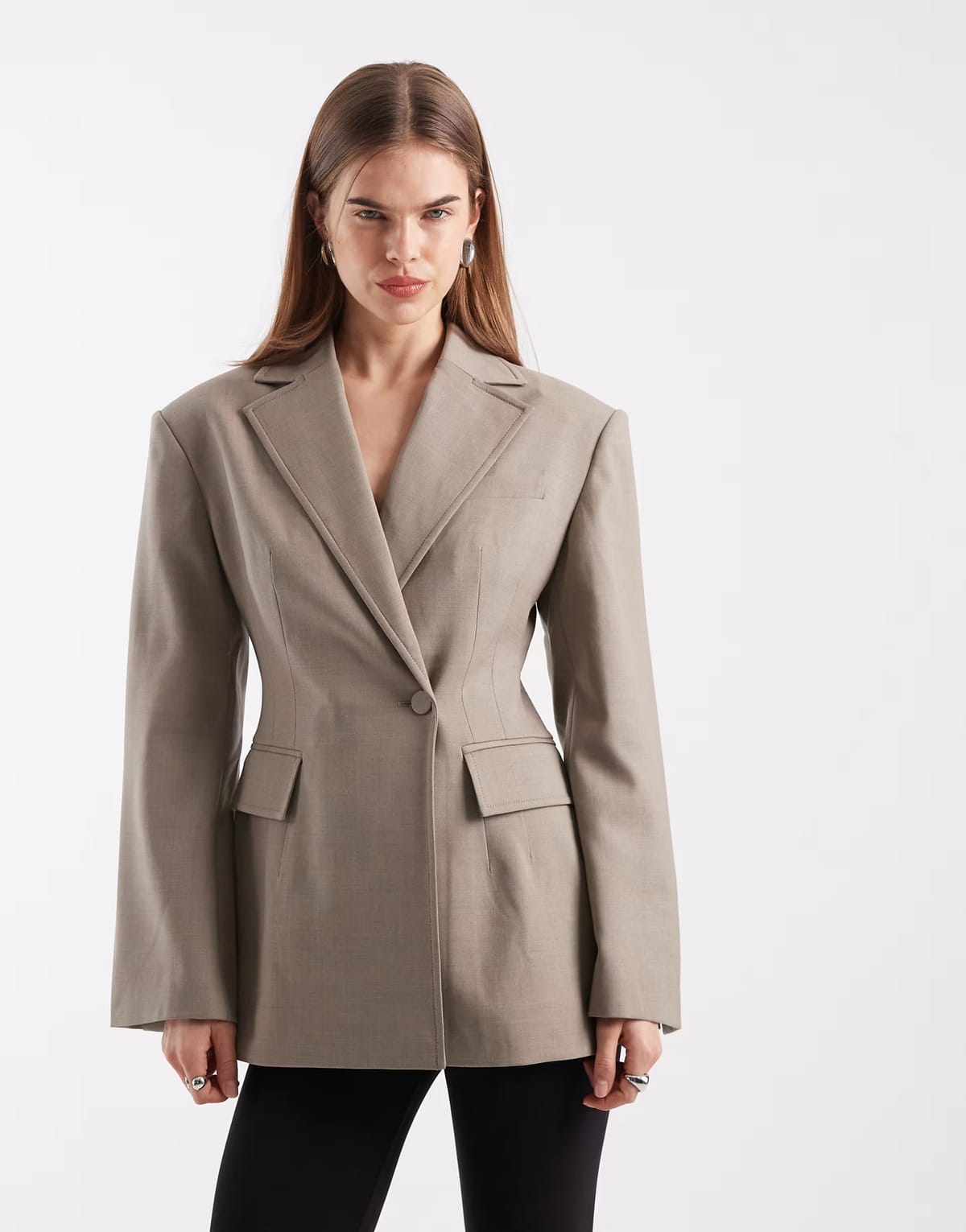 ASOS & Other Stories wool rich sculpted blazer with padded shoulders in mole brown - 1