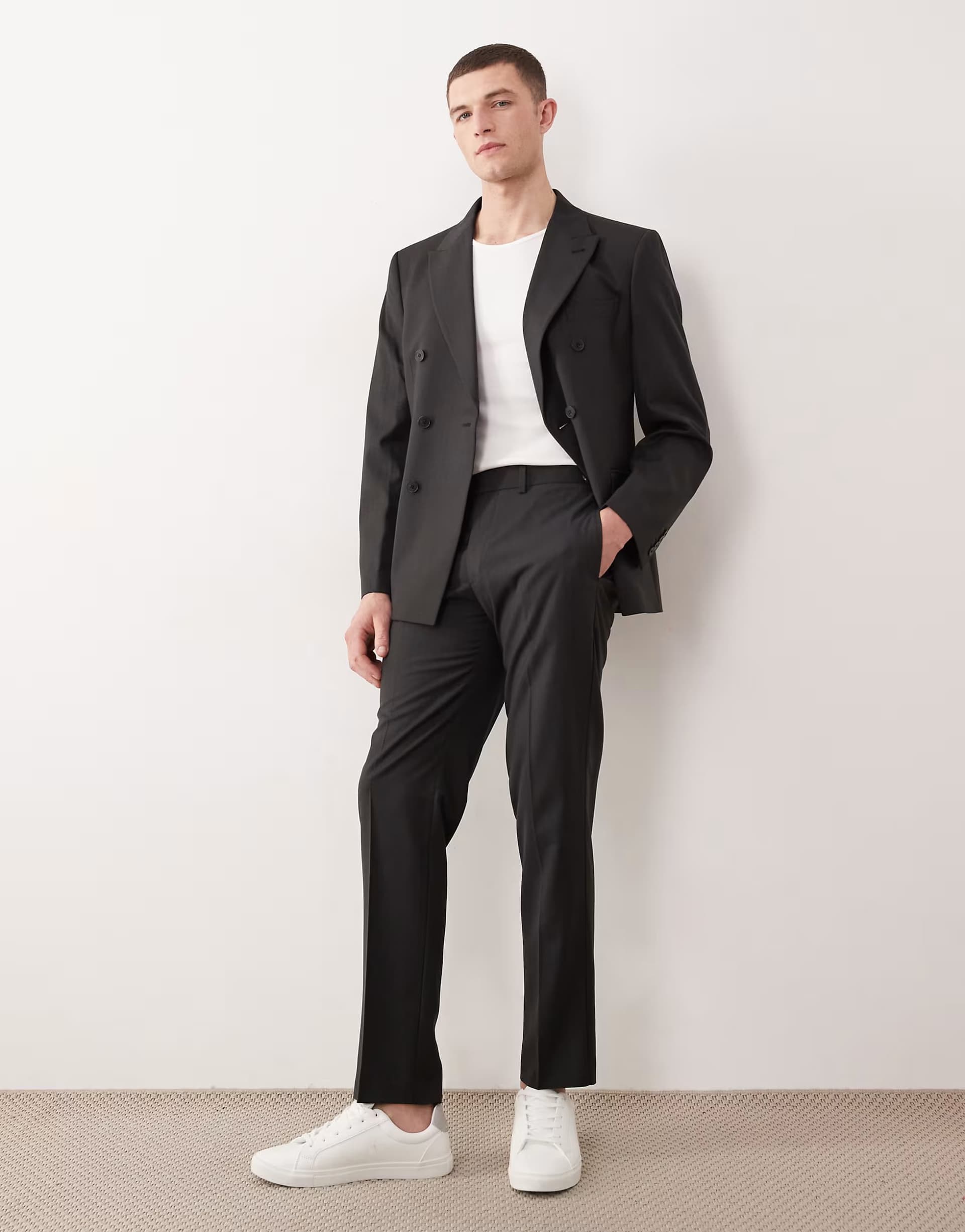 ASOS ASOS DESIGN slim suit trousers in black subtle stripe