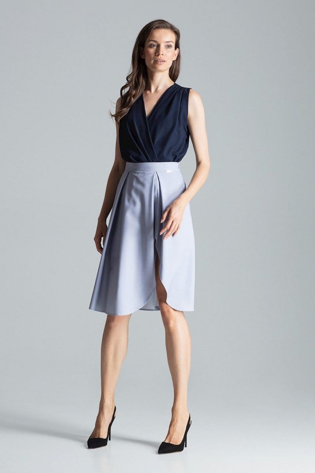 Love Lace Love Lace Women's Grey Midi Pleated Skirt with Side Zip Slit - 4