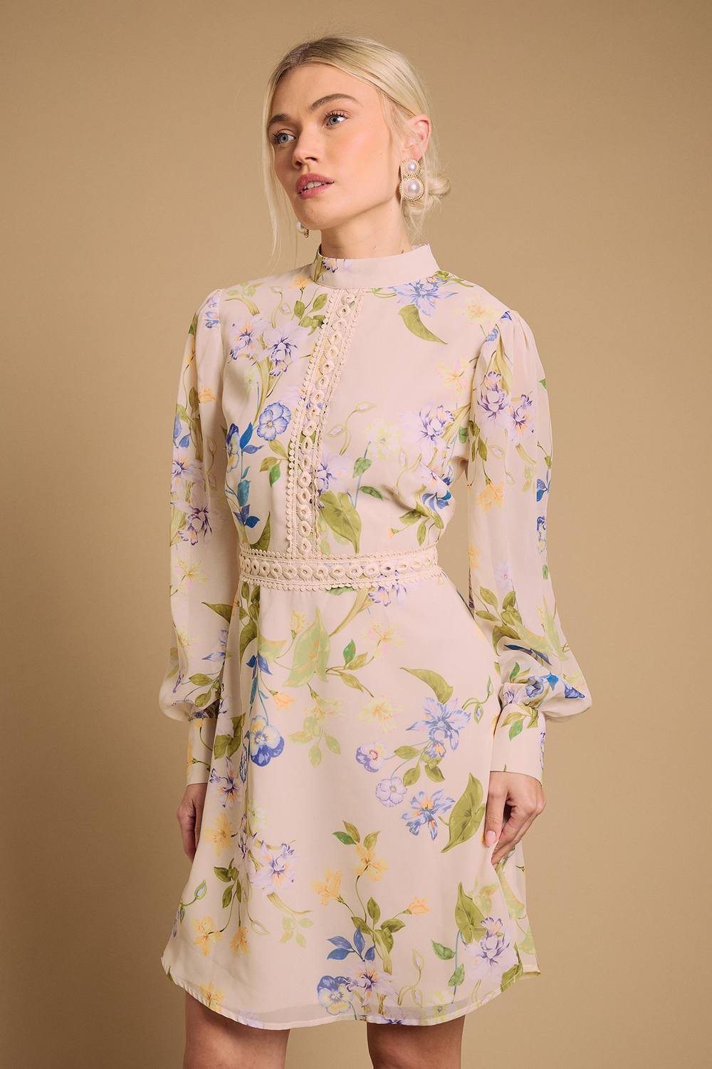 Oasis Oasis Women's Print Collar Mini Fit & Flare Dress in Cream - 2