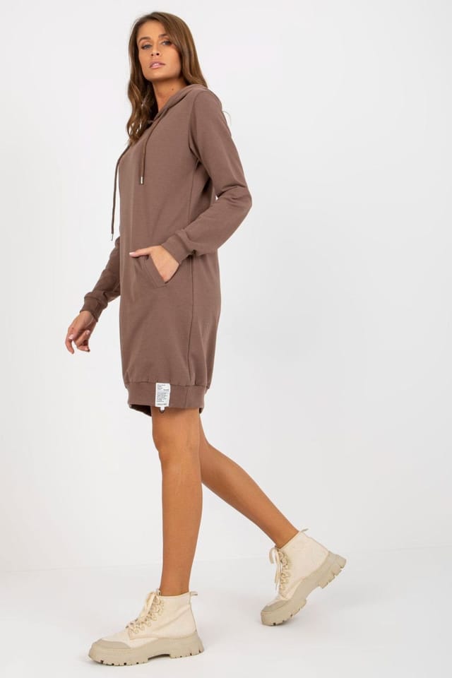 Love Lace Love Lace Women's Long Sleeve Hooded Sweat Dress with Pockets Style 173381 in Brown - 2