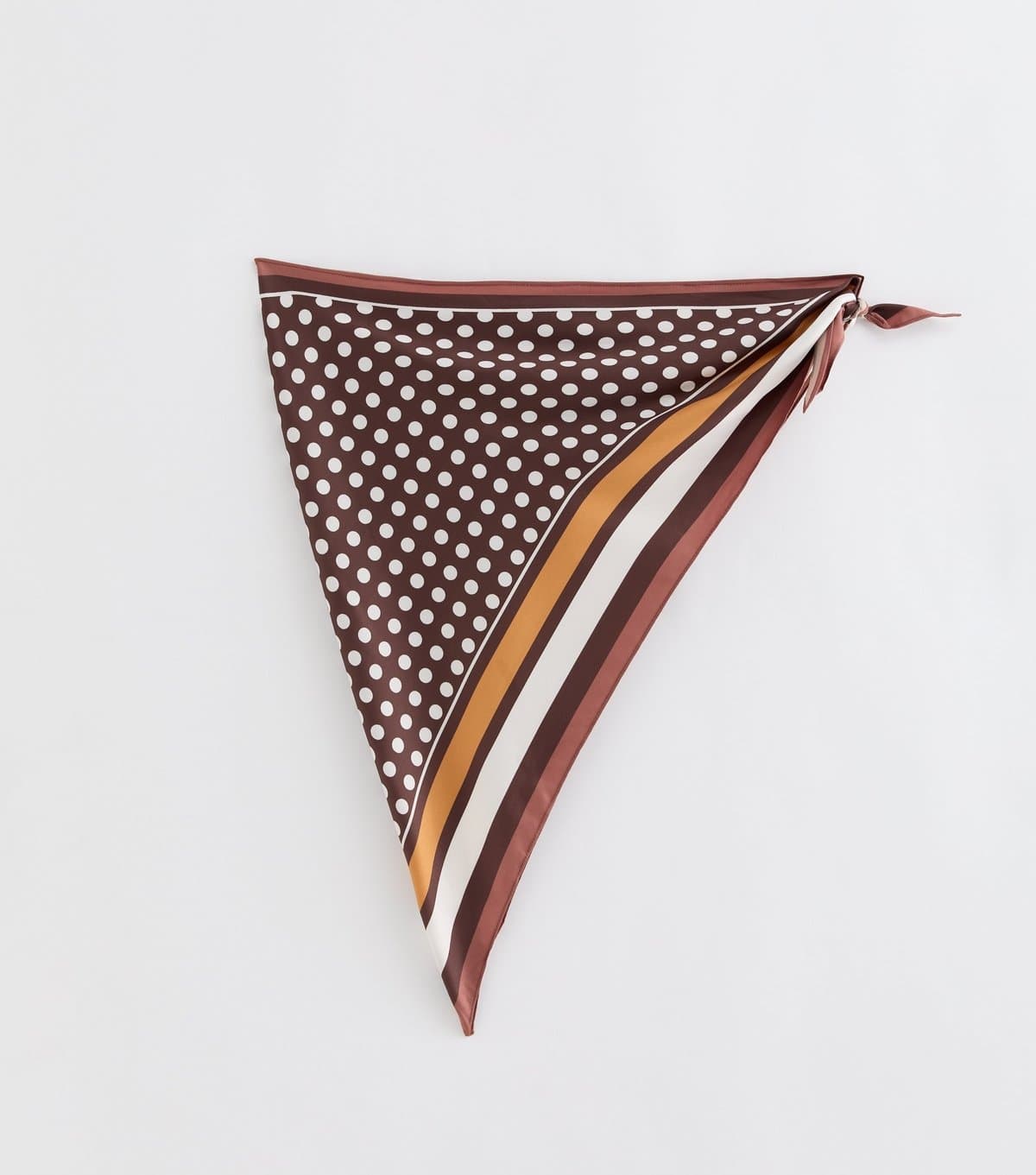 New Look Brown Polka Dot Striped Border Satin Scarf New Look