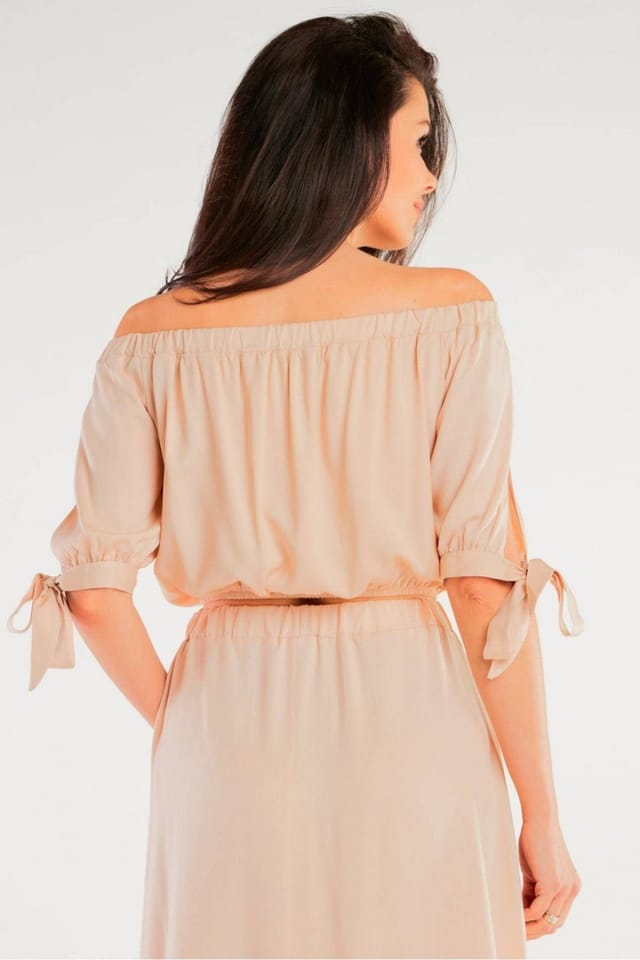 Love Lace Love Lace Women's Spanish Style Viscose Blouse with Tied Sleeves in Beige - 3