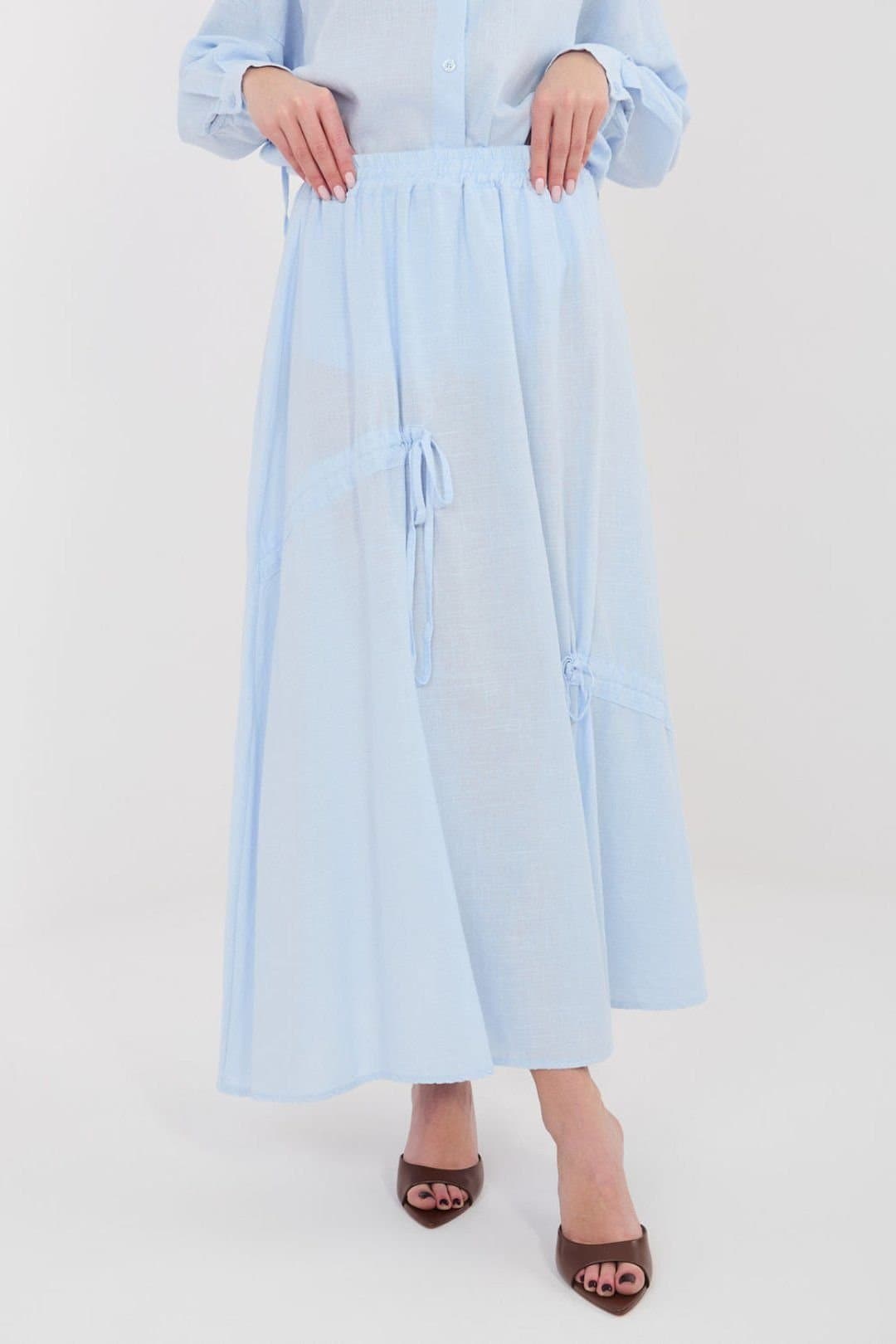 Love Lace Love Lace Women's Casual Long Skirt with Front Tie Details in Blue