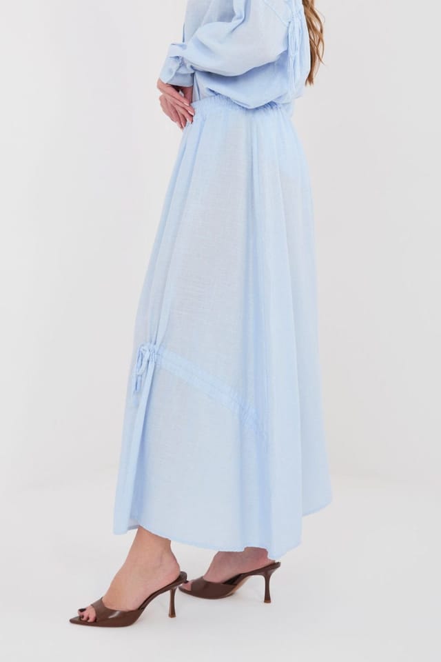 Love Lace Love Lace Women's Casual Long Skirt with Front Tie Details in Blue - 2