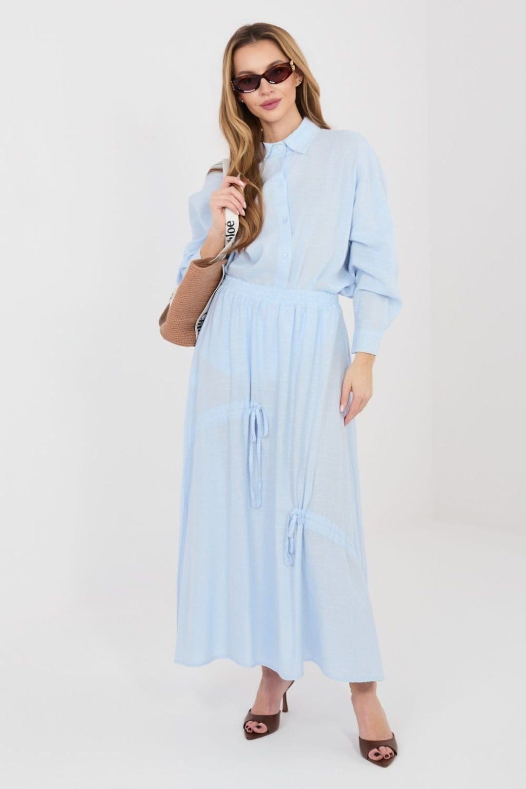 Love Lace Love Lace Women's Casual Long Skirt with Front Tie Details in Blue - 4