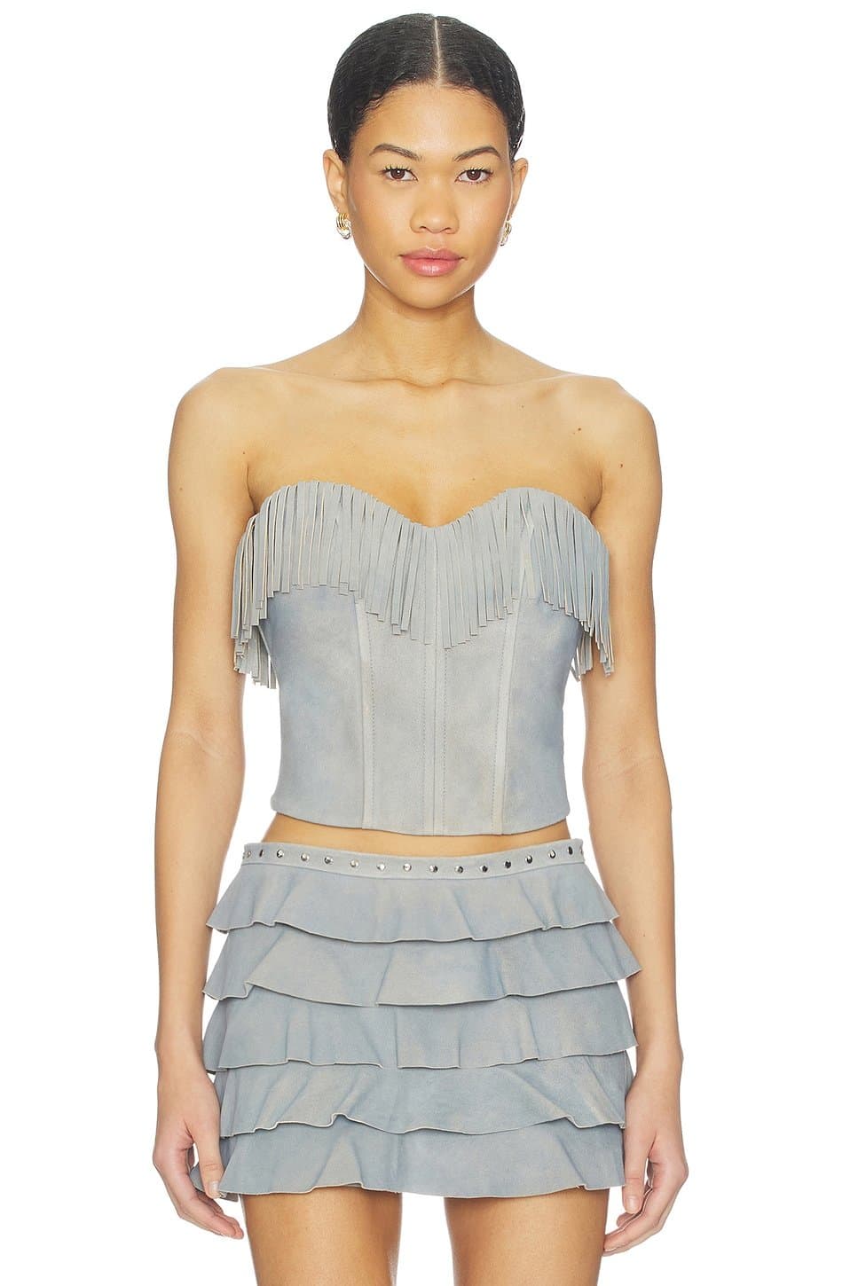 revolve x REVOLVE Gianni Fringed Suede Bustier Top