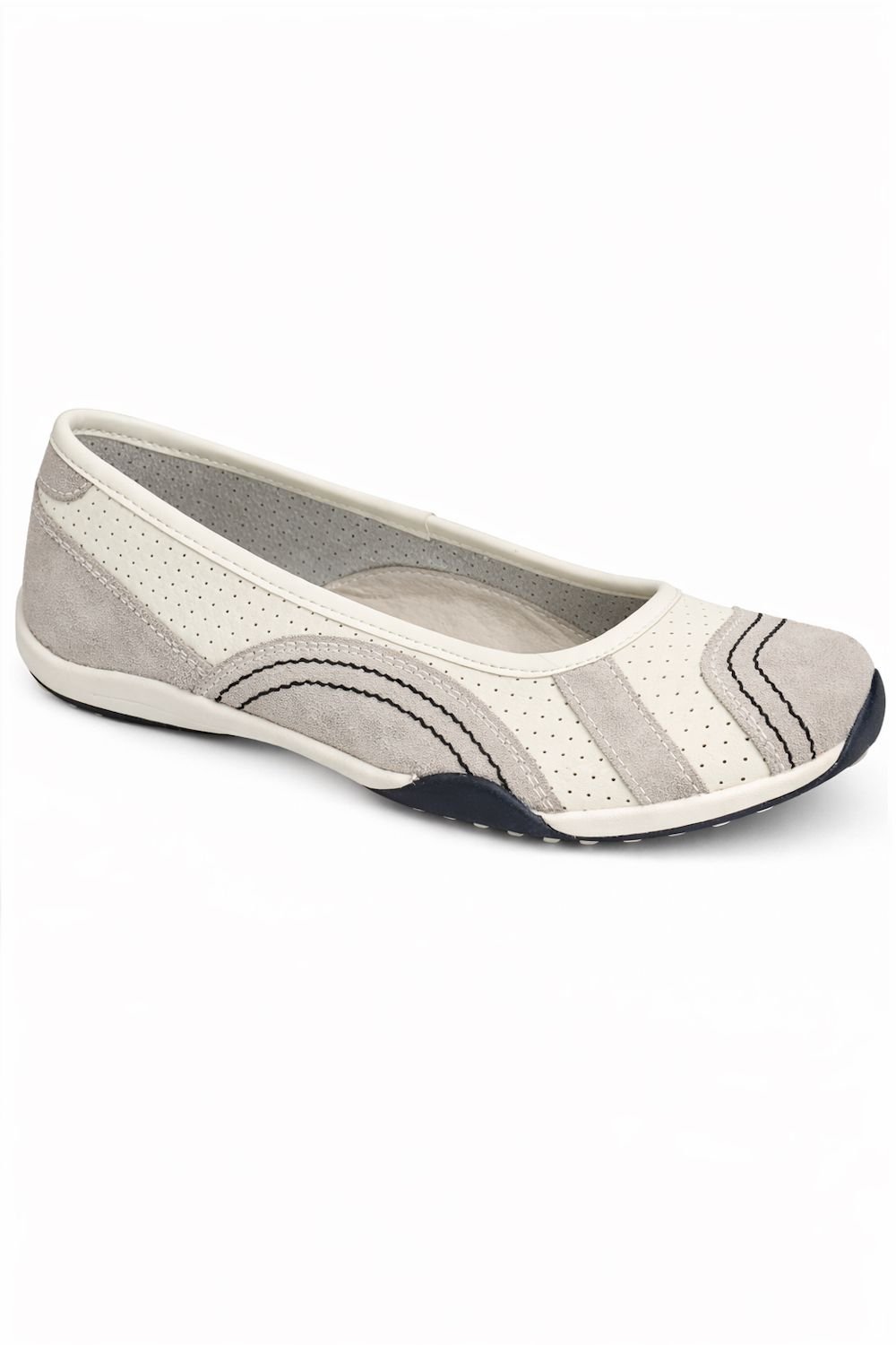 Down To Earth Down To Earth Women's Perforated Action Leather Ballet Pump with Contrast Sole in White - 2