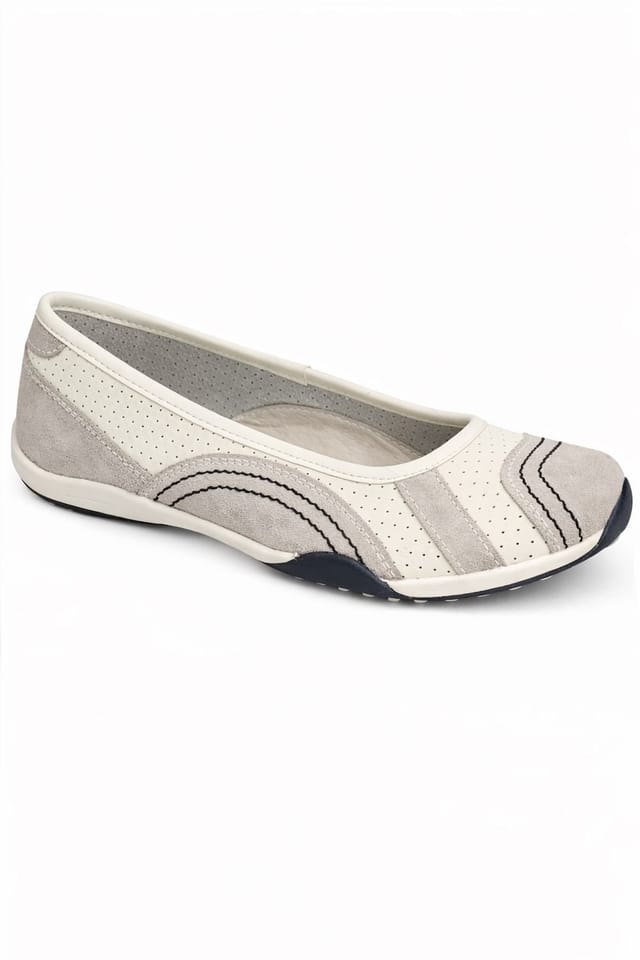 Down To Earth Down To Earth Women's Perforated Action Leather Ballet Pump with Contrast Sole in White - 2