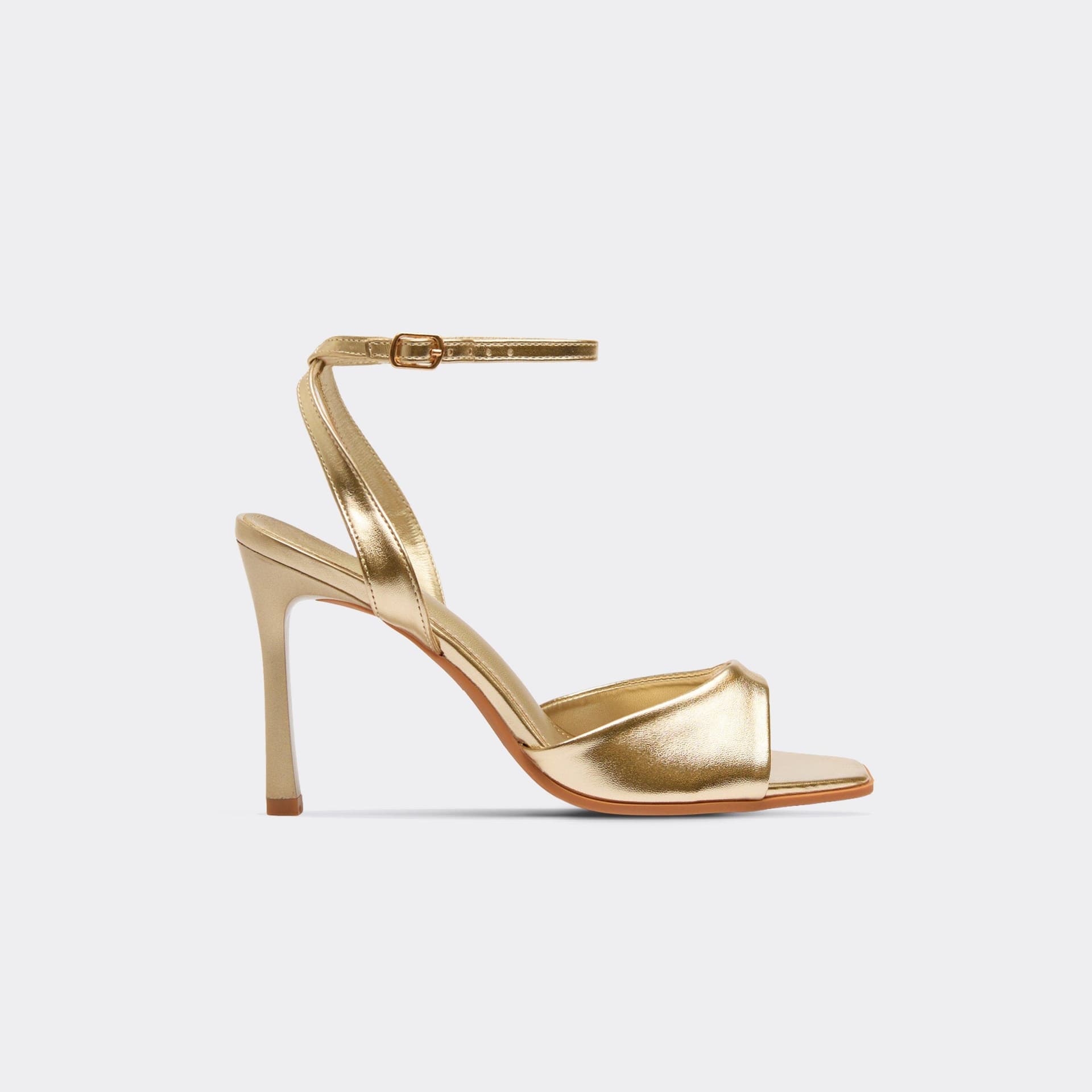 EGO Rocky Ankle Strap Peep Toe Heel In Gold Faux Leather, Women's Size UK 3
