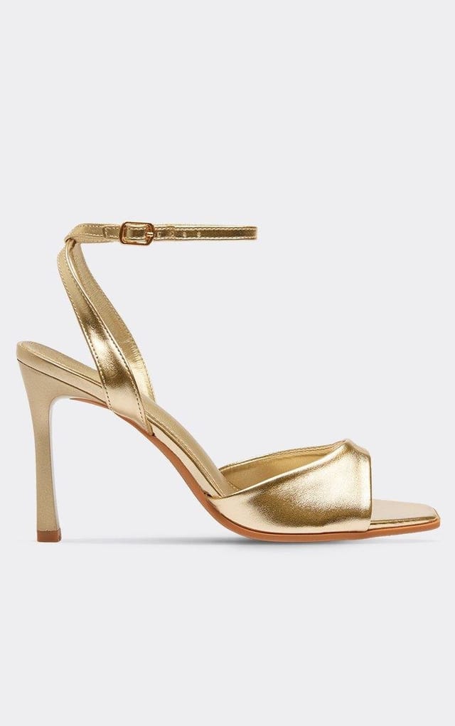 EGO Rocky Ankle Strap Peep Toe Heel In Gold Faux Leather, Women's Size UK 3 - 2