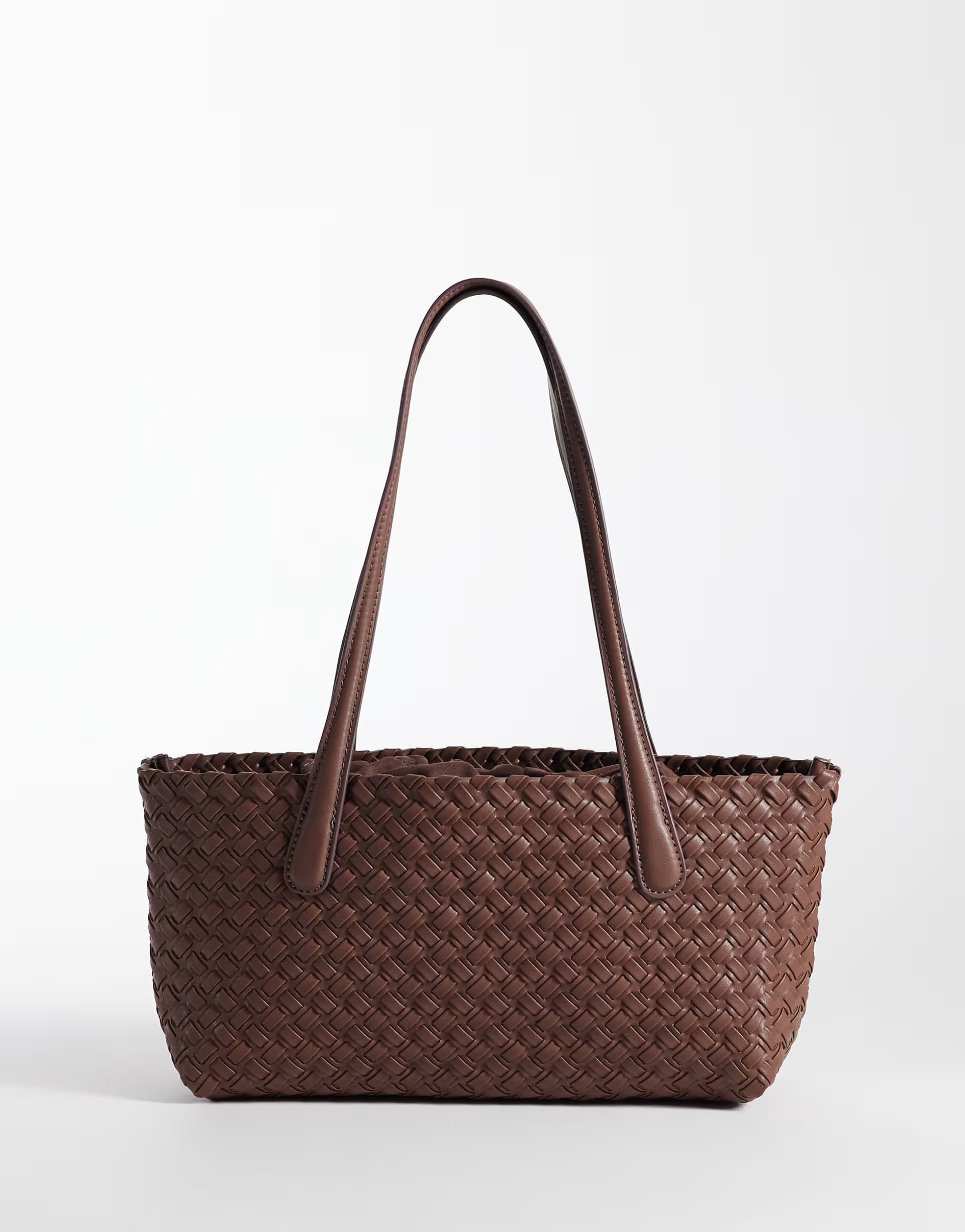 ASOS Mango faux leather woven tote bag in brown