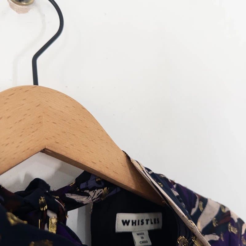 Whistles Whistles Purple Montrose Dobby Silk Mix Top Size 8 Metallic Floral Blouse