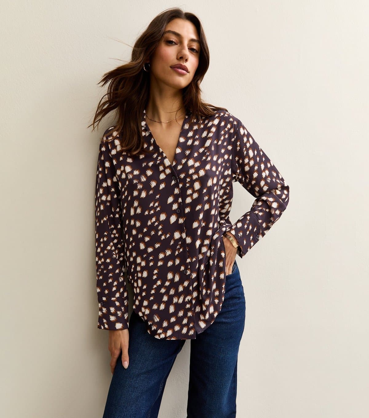 New Look Women's Tall Brown Speckled Print Shirt New Look