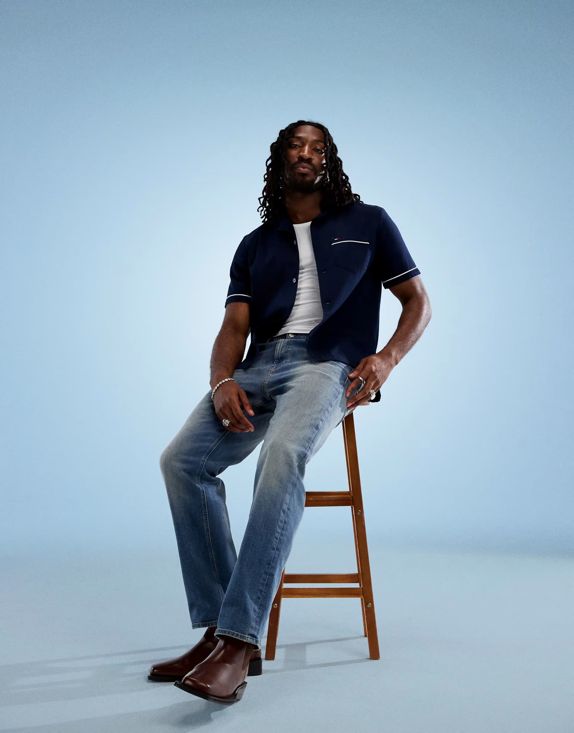 ASOS Tommy Jeans bowling shirt in navy