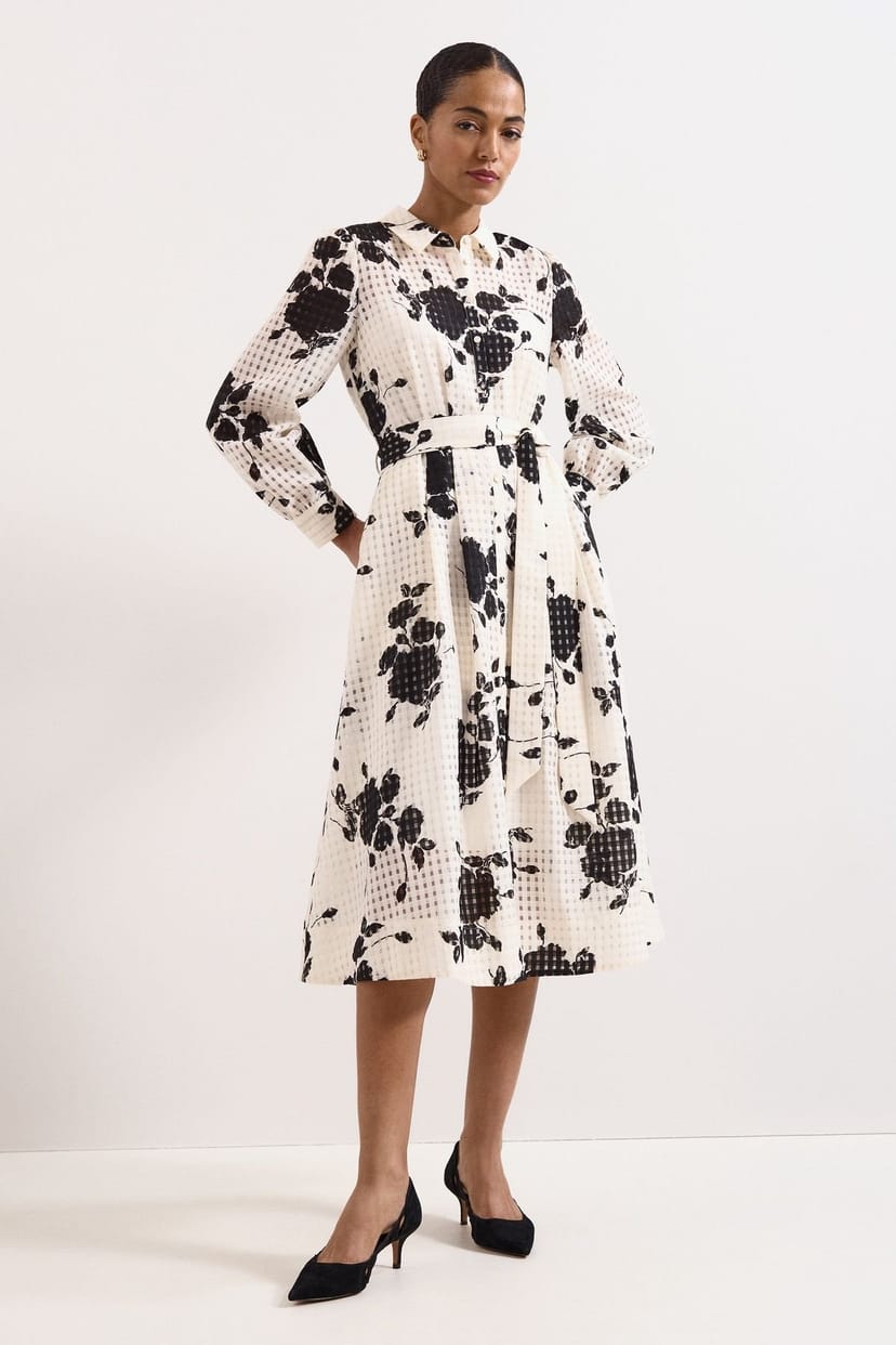 Phase Eight Phase Eight Women's Natalie Floral Belted Shirt Dress in Off-White - 1