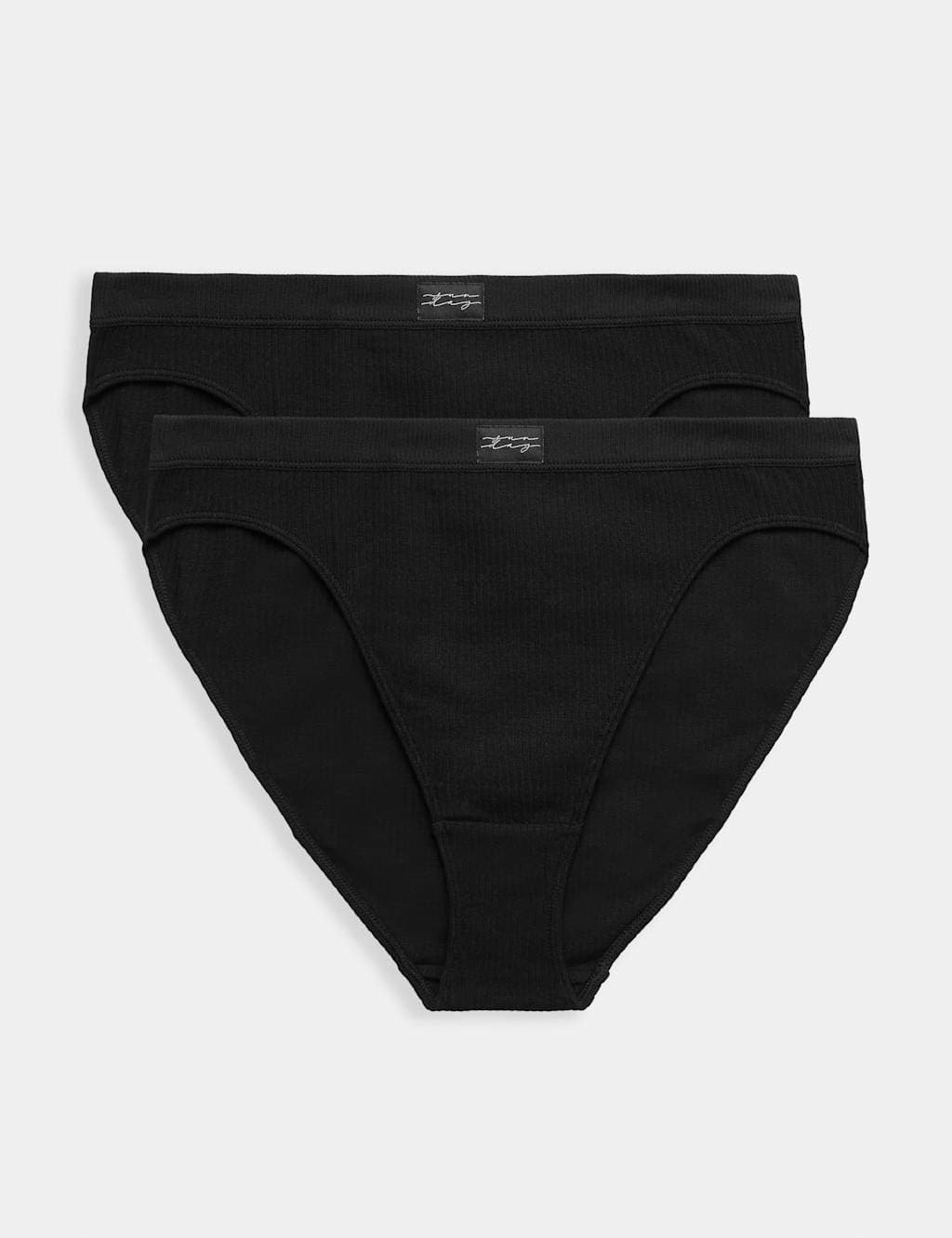 Marks & Spencer M&S 2 Pack Asta Rib High Leg Knickers Black