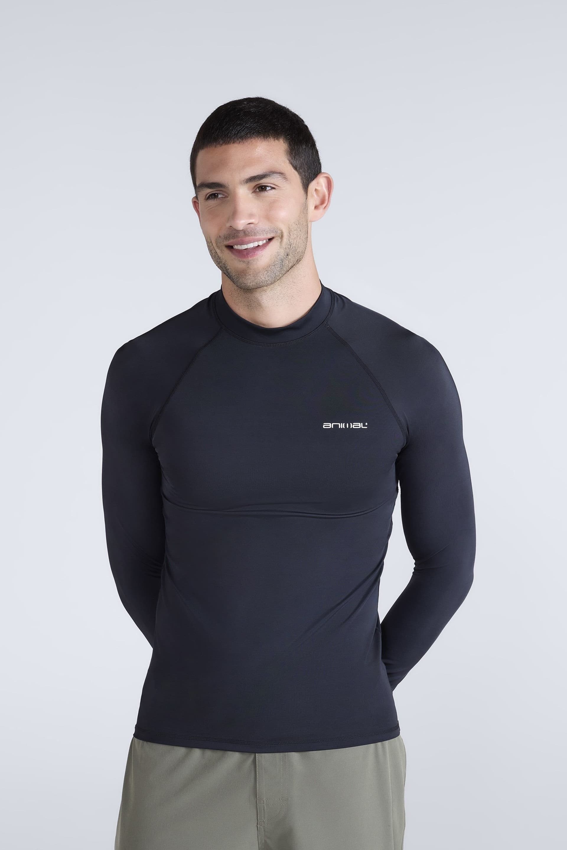 Animal Animal Men's 'Sonny' Lightweight Long Sleeve Quick Dry UPF 50+ Protection Rash Vest in Jet Black