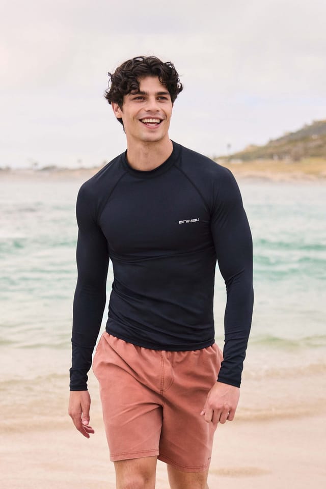 Animal Animal Men's 'Sonny' Lightweight Long Sleeve Quick Dry UPF 50+ Protection Rash Vest in Jet Black - 2