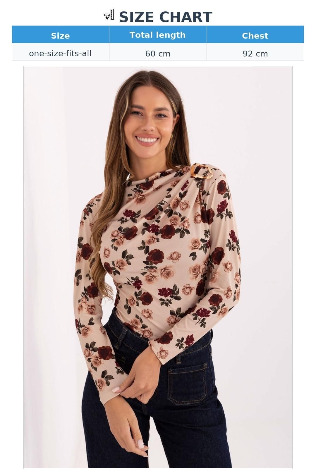 Love Lace Love Lace Women's Elegant Floral Fitted Blouse with Metal Pleat in Beige - 4