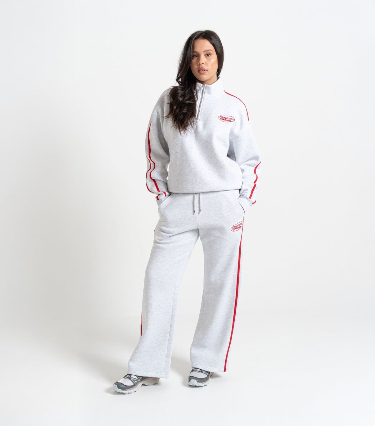 Peach Fit Women's Grey Marl Side Stripe Laelia Joggers Peach Fit New Look
