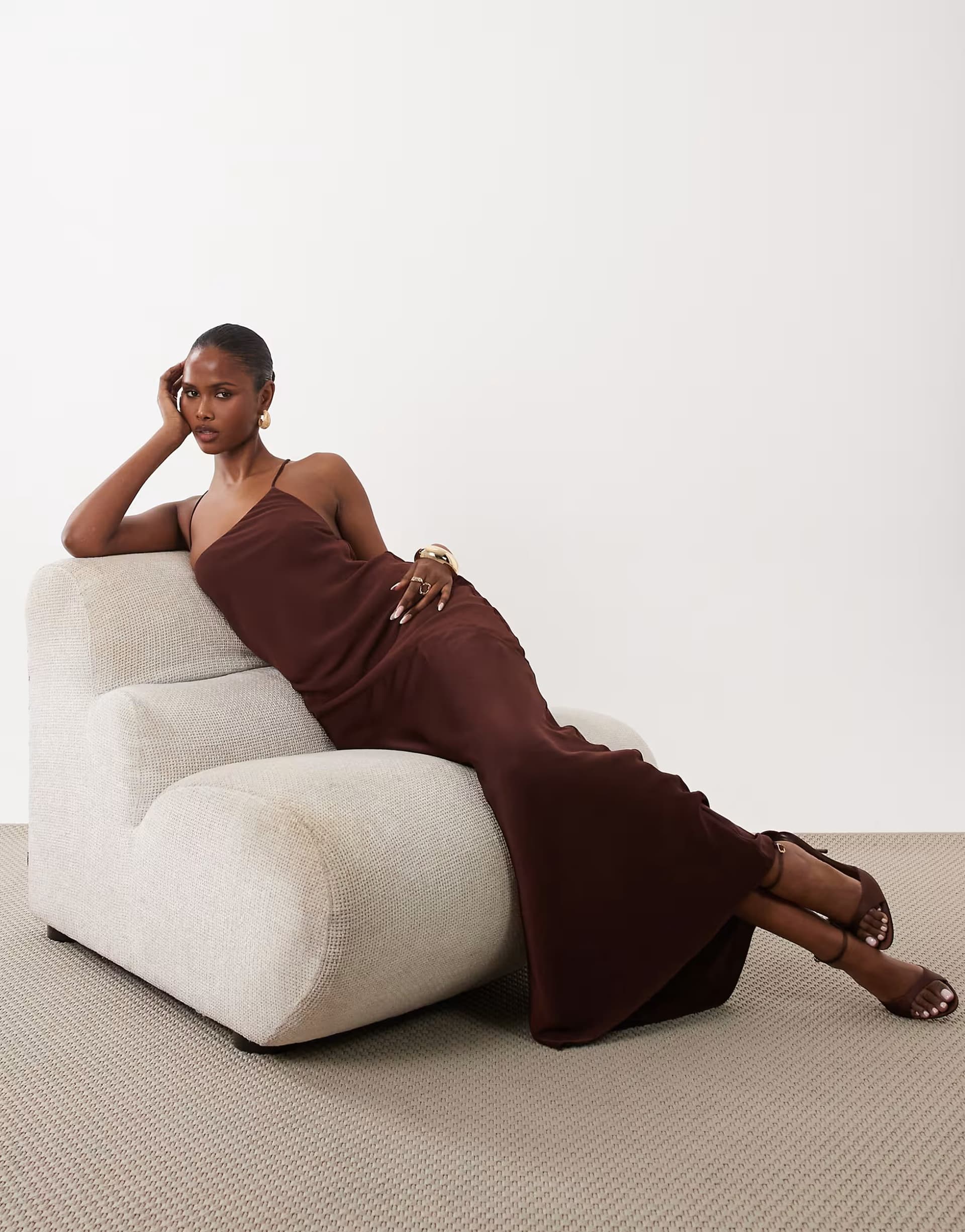 ASOS ASOS DESIGN hybrid satin panel cami maxi dress in chocolate