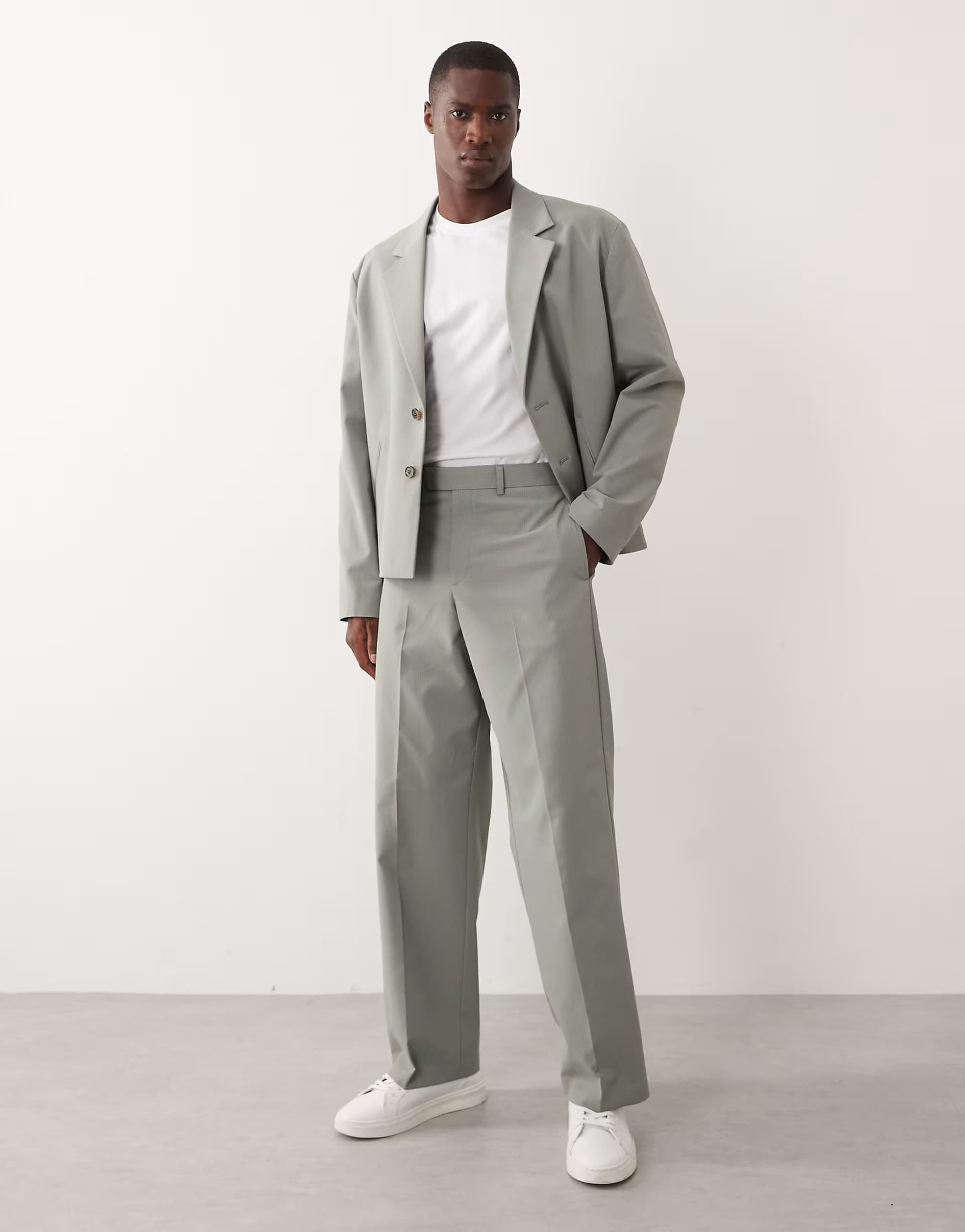 ASOS ASOS DESIGN wide leg suit trousers in green ribbed texture
