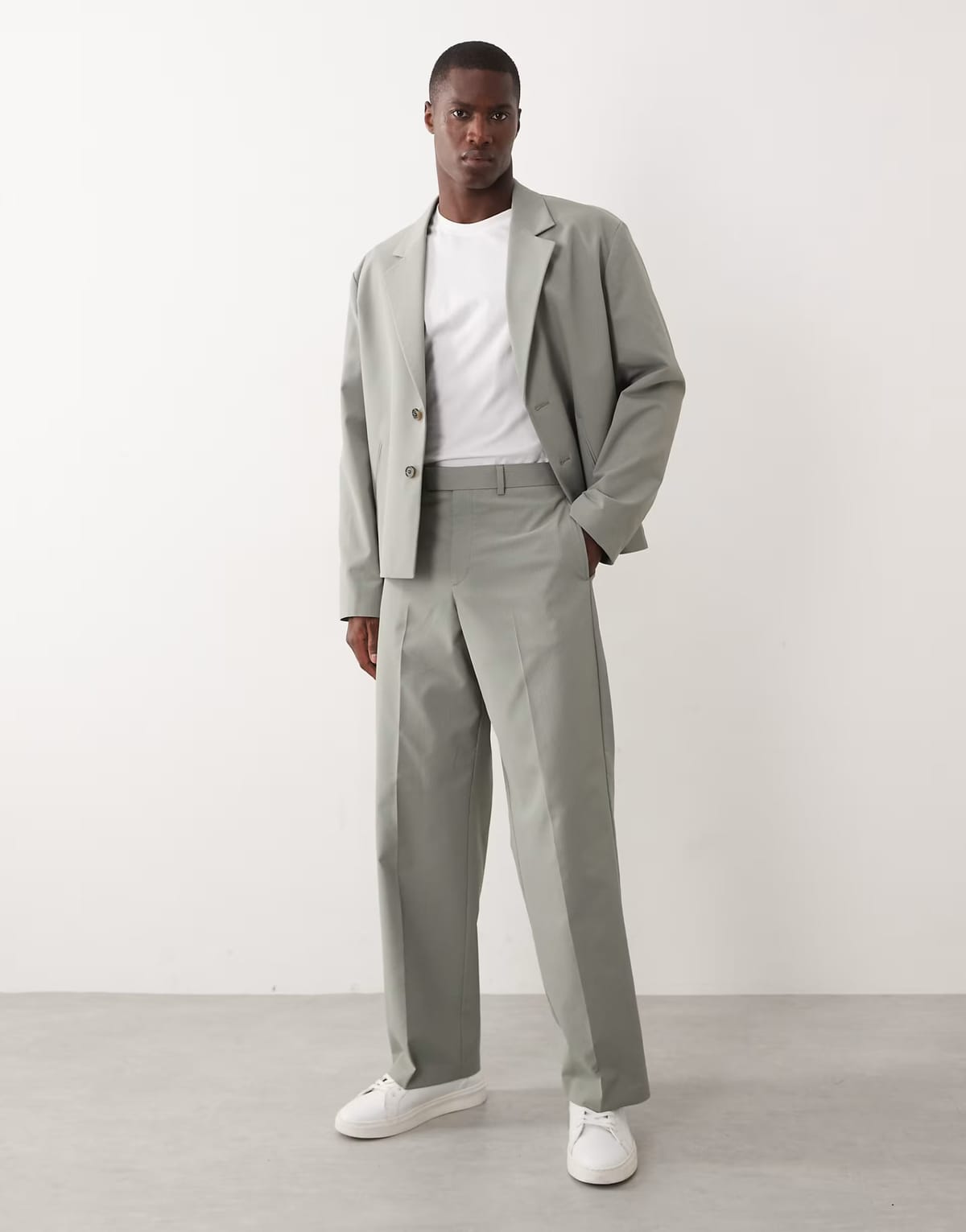 ASOS ASOS DESIGN wide leg suit trousers in green ribbed texture - 1