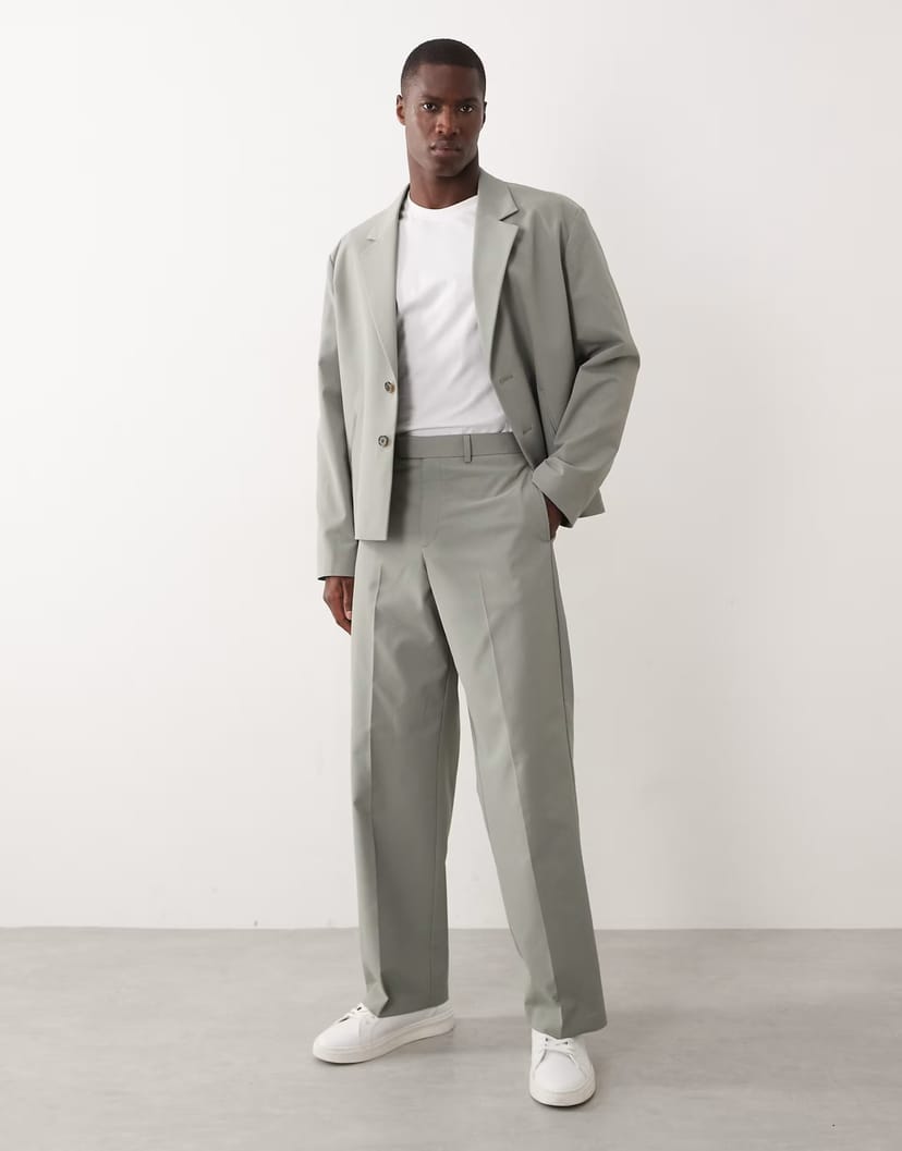 ASOS ASOS DESIGN wide leg suit trousers in green ribbed texture - 1
