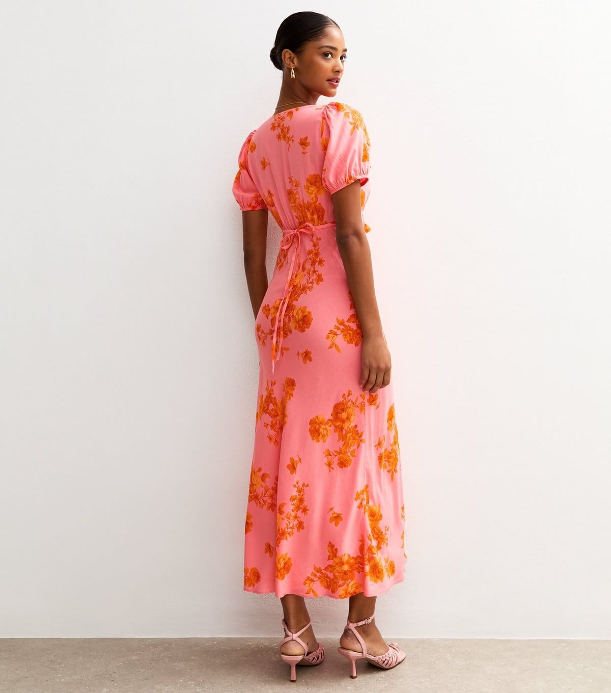 New Look Women's Pink Floral Print Ruffle Trim Milkmaid Midi Dress New Look - 4