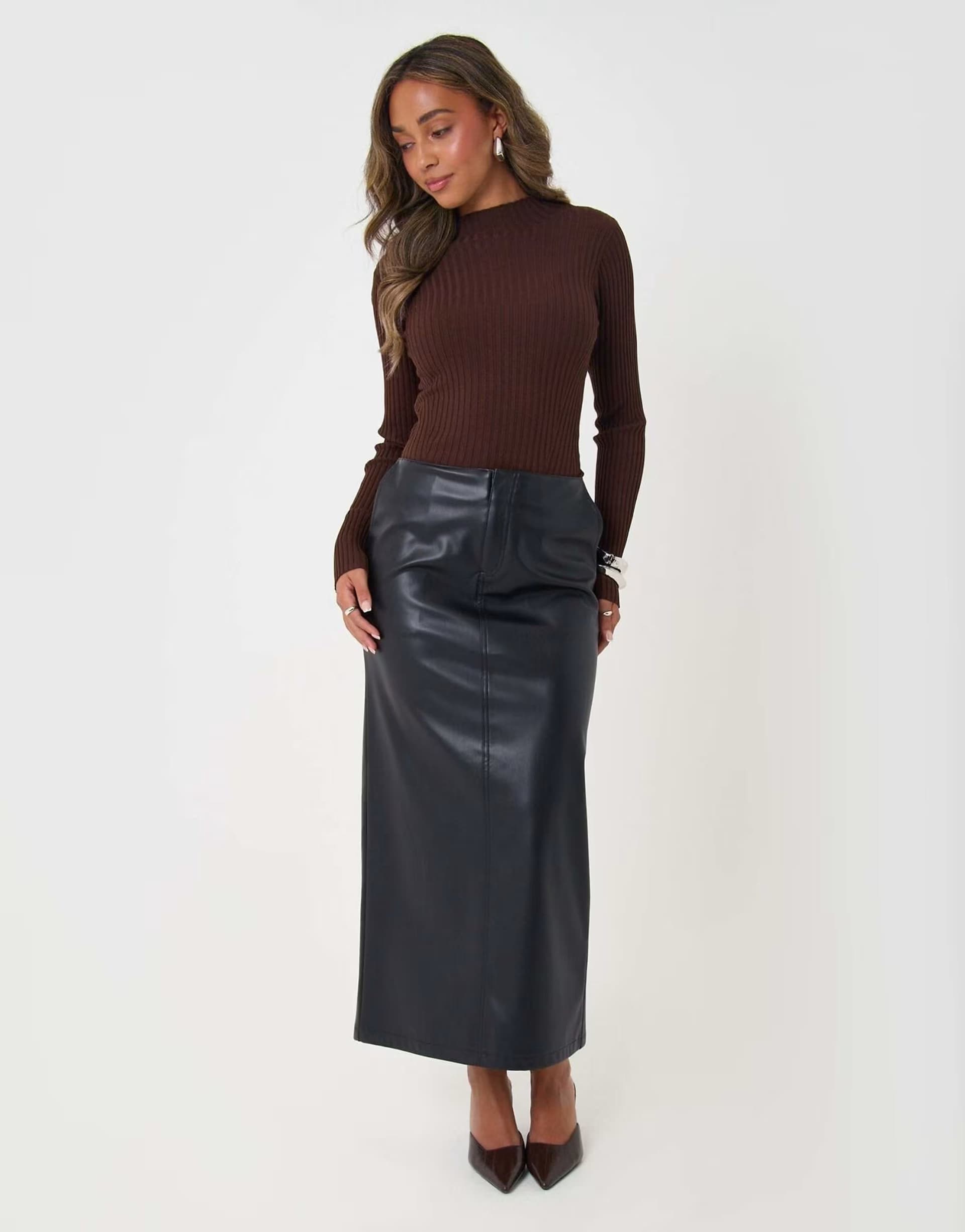 ASOS Threadbare Faux leather maxi skirt in black
