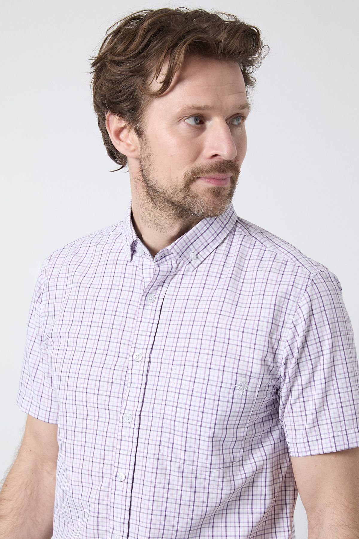 Maine Maine Men's Purple Classic Check Short Sleeve Shirt - 4