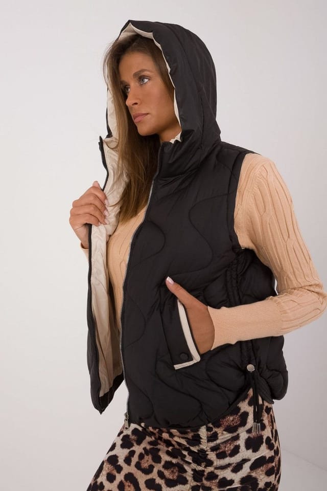 Love Lace Love Lace Women's Quilted Hooded Down Vest for Cold Days in Black - 2
