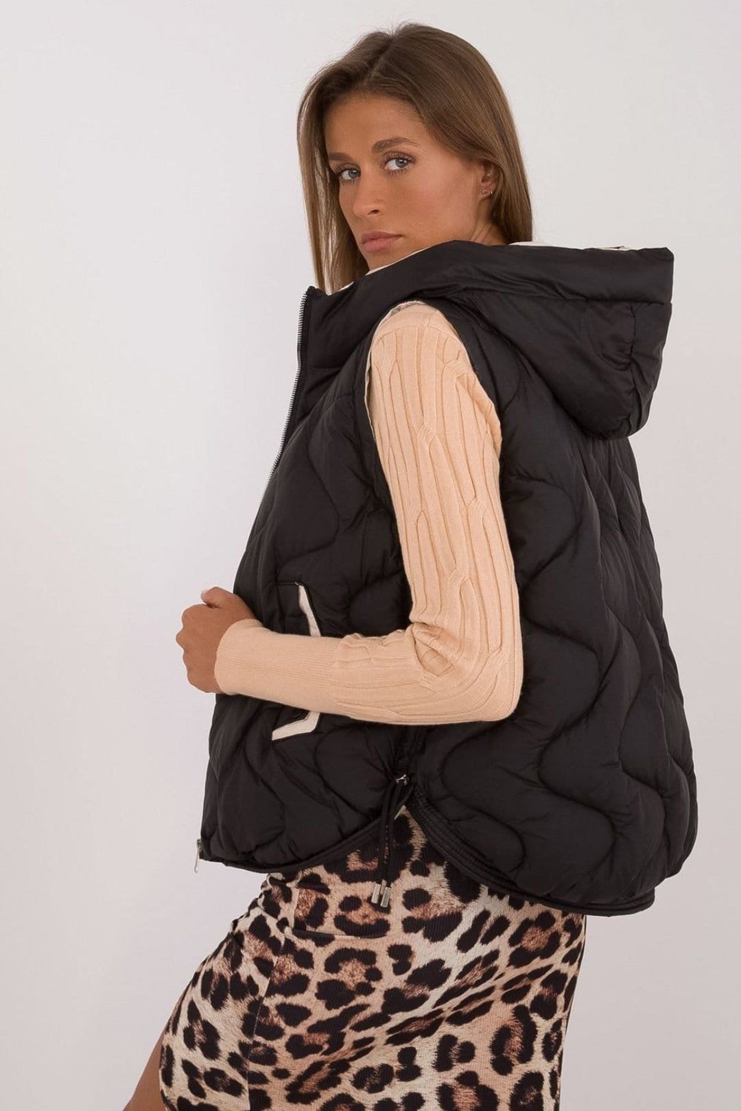 Love Lace Love Lace Women's Quilted Hooded Down Vest for Cold Days in Black - 4