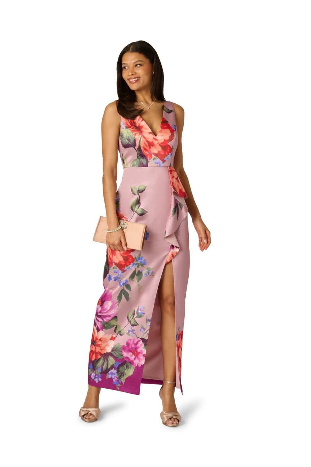 Adrianna Papell Adrianna Papell Women's Printed Mikado Gown in Pale Pink