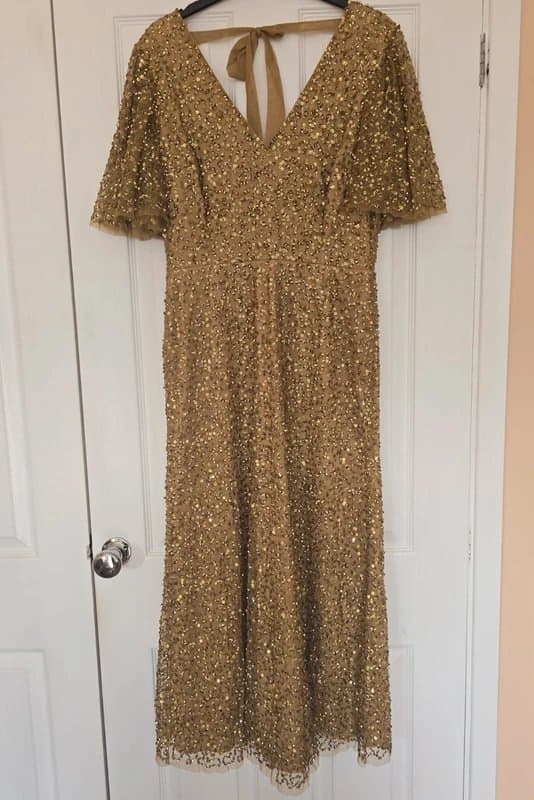 John Lewis John Lewis midi sequined dress, gold, size 12
