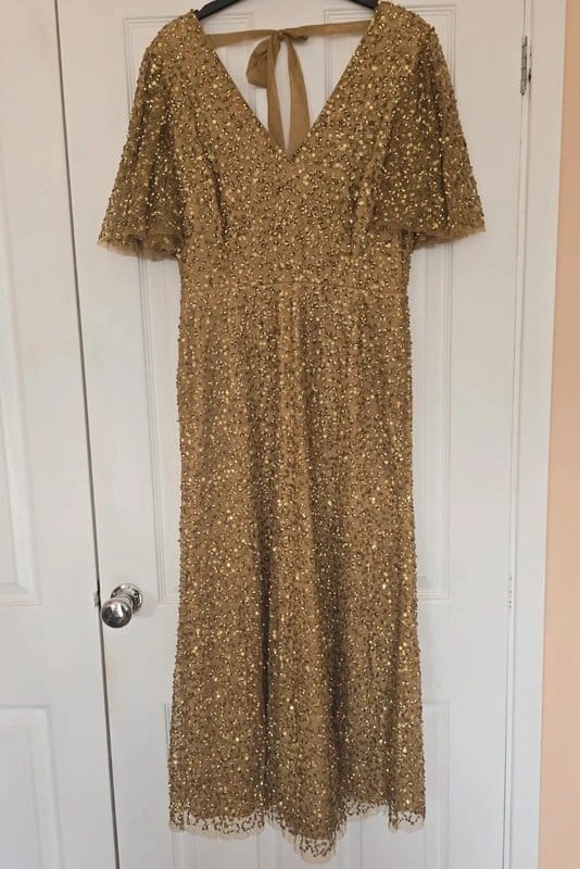 John Lewis John Lewis midi sequined dress, gold, size 12 - 1