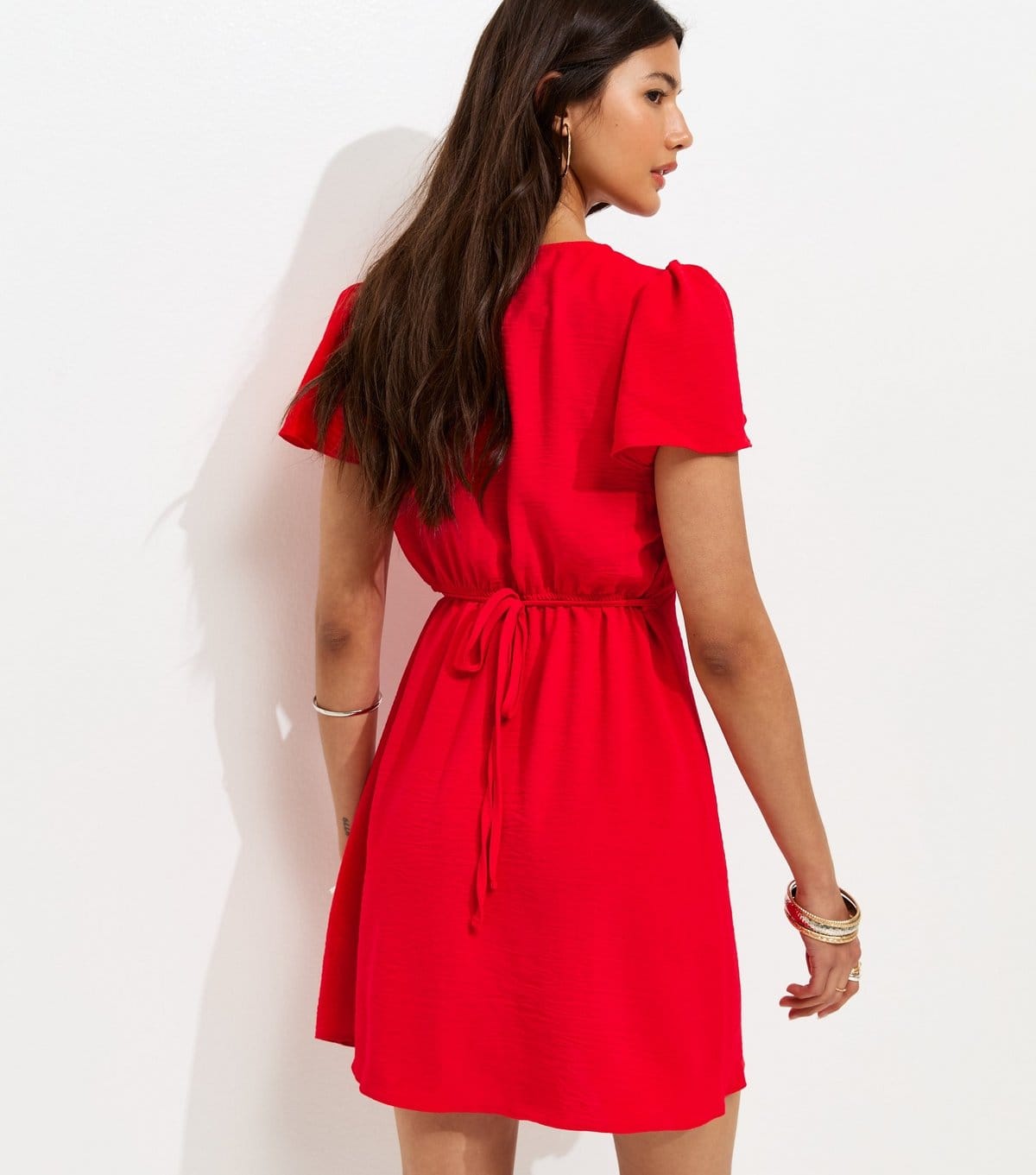 New Look Women's Bright Red Flutter Sleeve Mini Tea Dress New Look - 4